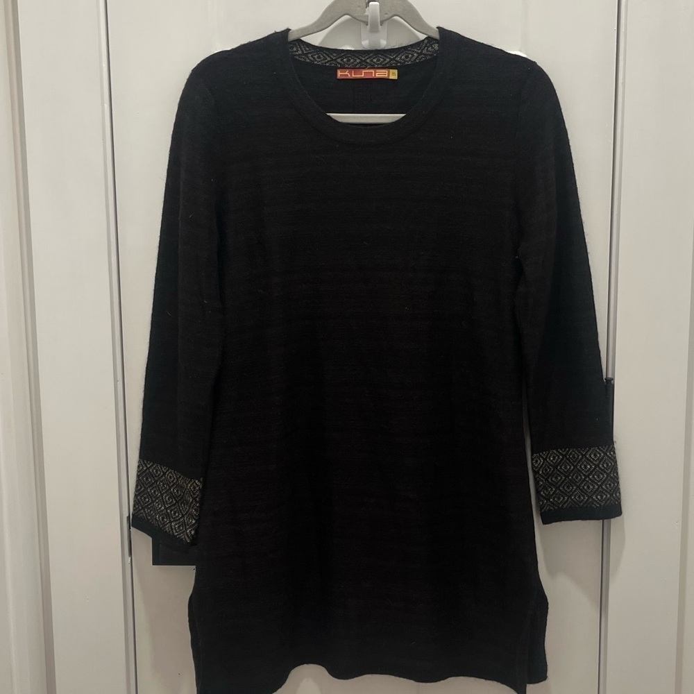 Kuna Womens Baby Alpaca Tunic Size M Dark Brown Round Neck Long sleeves